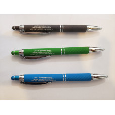 3 Bright Soft Touch Diamond Stylus Pens with Inscription, Black, Green, Blue