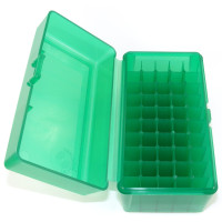 FS Reloading Plastic Ammo Box Medium Rifle 50 Round Translucent Green FS Reloading Plastic Ammo Box Medium Rifle 50 Round Translucent Green