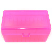 FS Reloading Plastic Ammo Box Medium Rifle 50 Round Translucent Pink FS Reloading Plastic Ammo Box Medium Rifle 50 Round Translucent Pink
