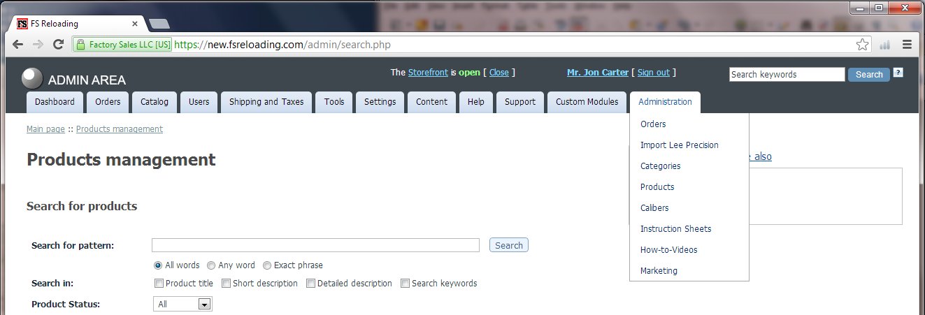 Admin Area Screen Capture